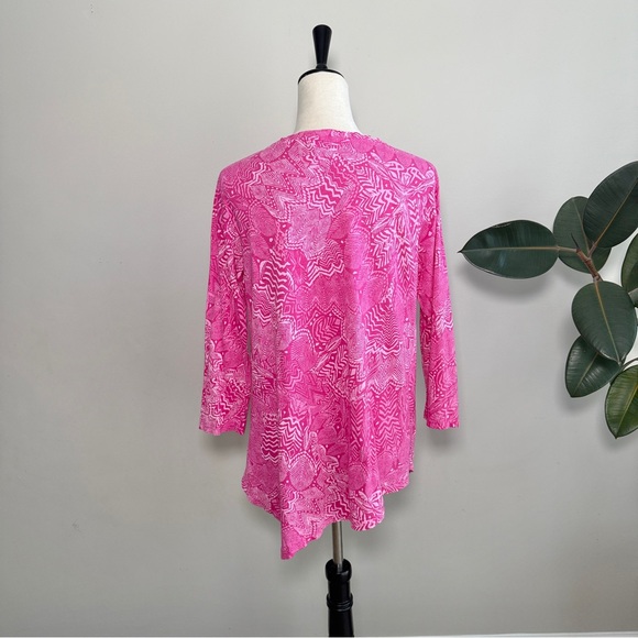 Fresh Produce Printed Handkerchief Hem Top Women’s S Hot Pink Cotton Lightweight - Picture 4 of 6